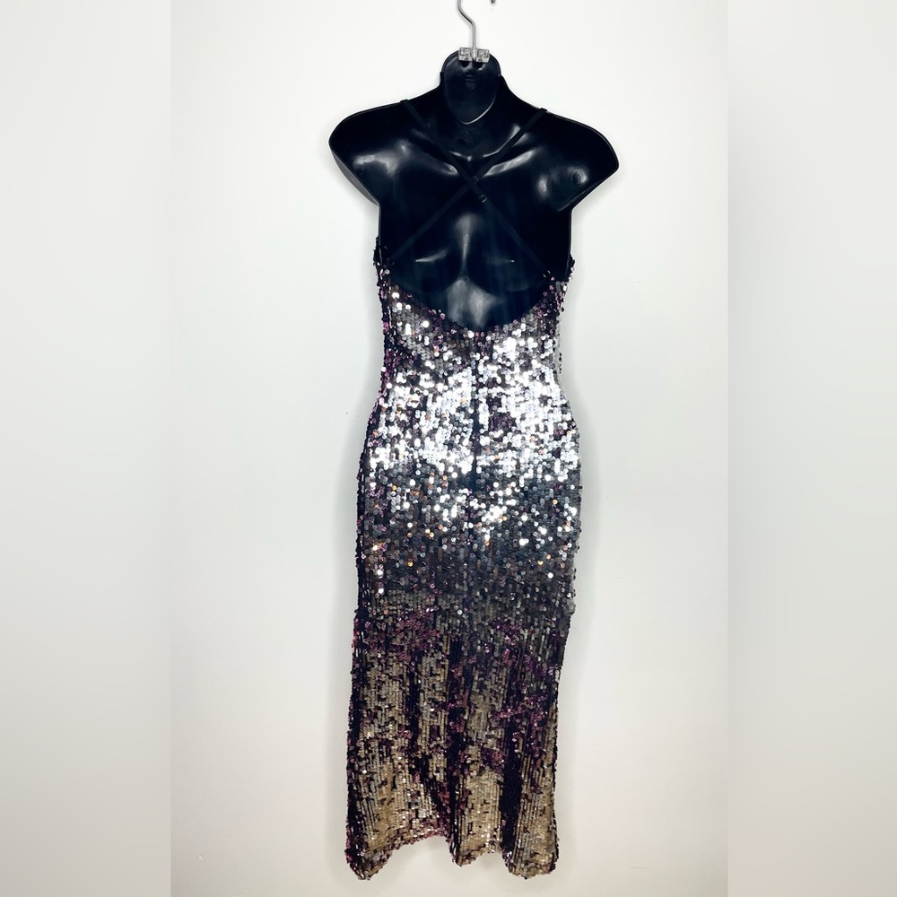 COSMOPOLITAN silver pink sequins midi dress M - Picture 3 of 5